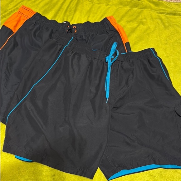 2pk Men’s Speedo Swim Trunks Sz XXL Black & Orange Navy & Royal Pockets and Mesh - Picture 1 of 5